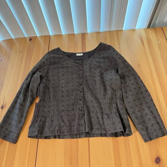 Maiwa 100% Organic Cotton Button Up Blouse Pleated Waist Detail Brown Artsy S - Picture 4 of 10